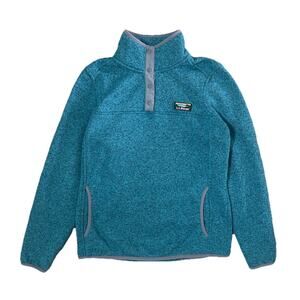 L.L. Bean Women's Knit Fleece Lined Sweater Teal 1/4 Snap Pullover Petite Small